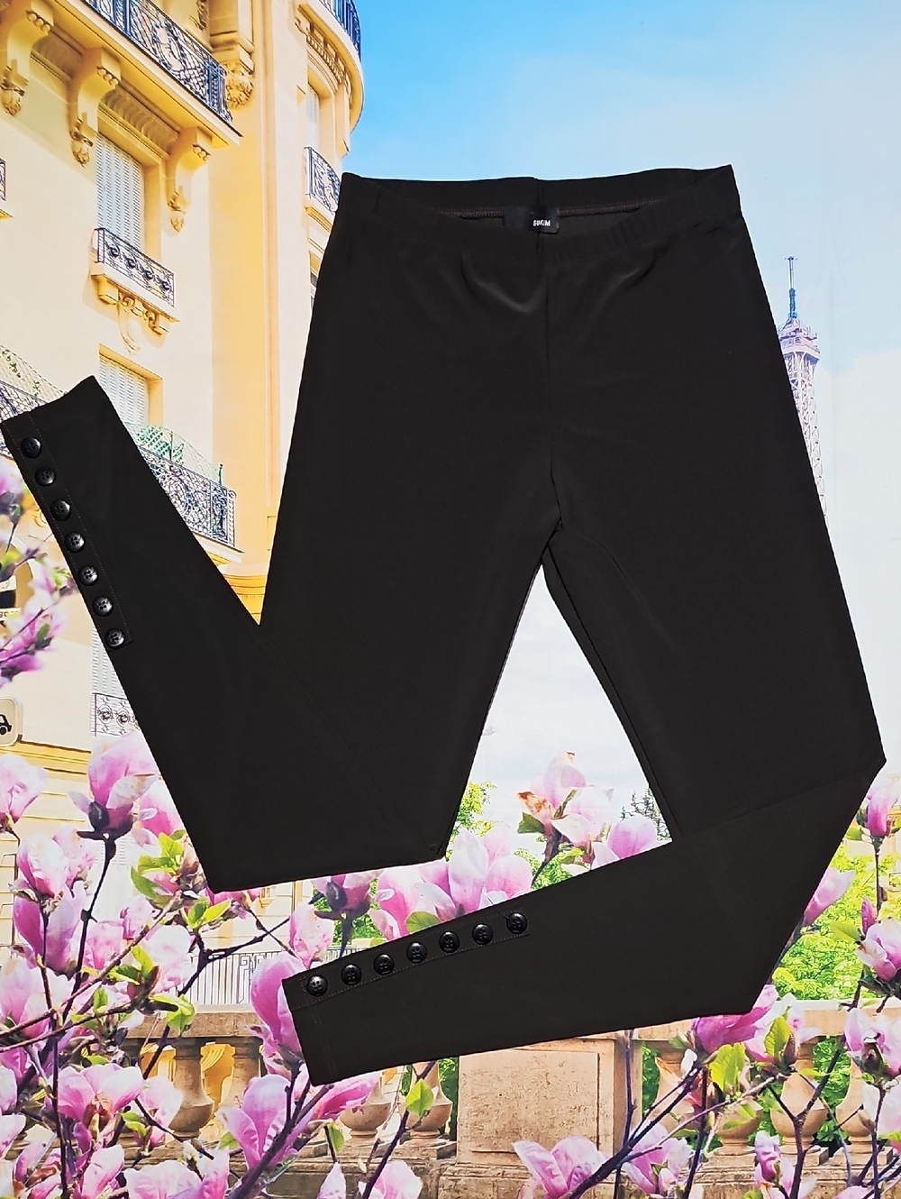 Sun Kim Dark Brown Pull On Button Leg Skinny Leggings Size XS
